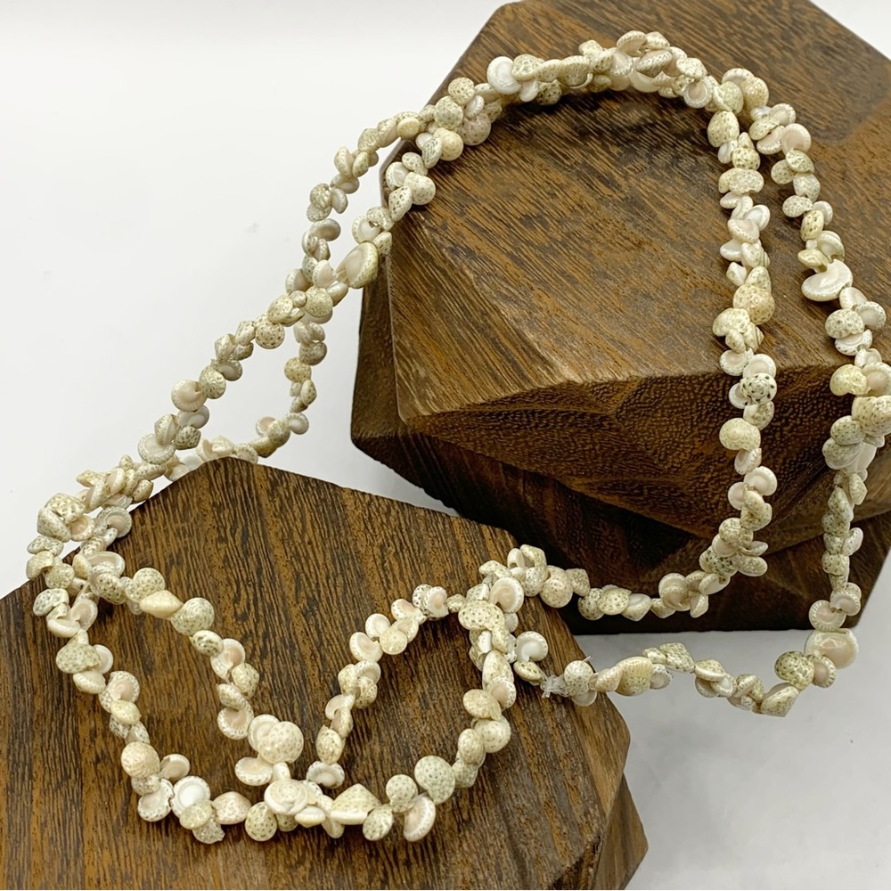Vtg snail shell necklace tiny spiral button top seashell nautical long strand